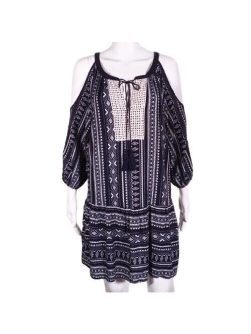 Ya Los Angeles BoHo Dress Size M Womens Cold Shoulder Blue White